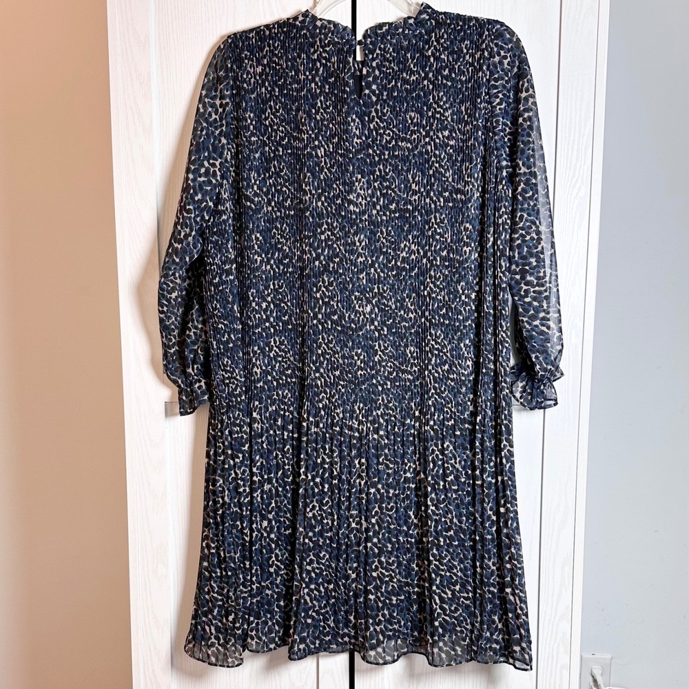 Anthropologie Seen‎ Worn Kept Rian Leopard Pleated Swing Dress Navy Grey US 8 - Picture 3 of 8